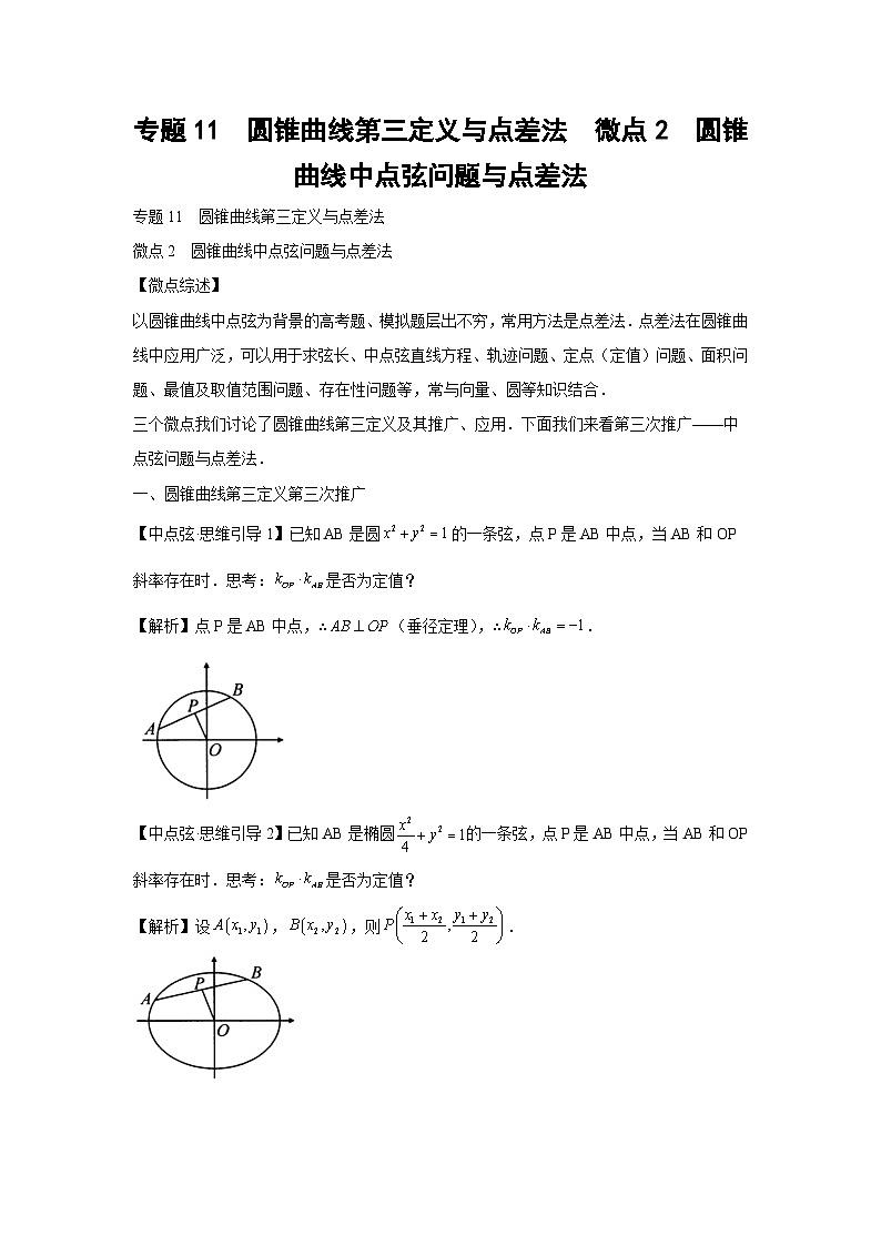 高考数学微专题集专题11圆锥曲线第三定义与点差法微点2(原卷版+解析)01