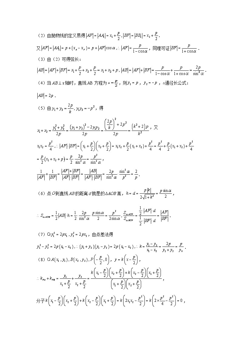 高考数学微专题集专题21抛物线的焦点弦微点1抛物线的焦点弦常用结论及其应用(原卷版+解析)第3页