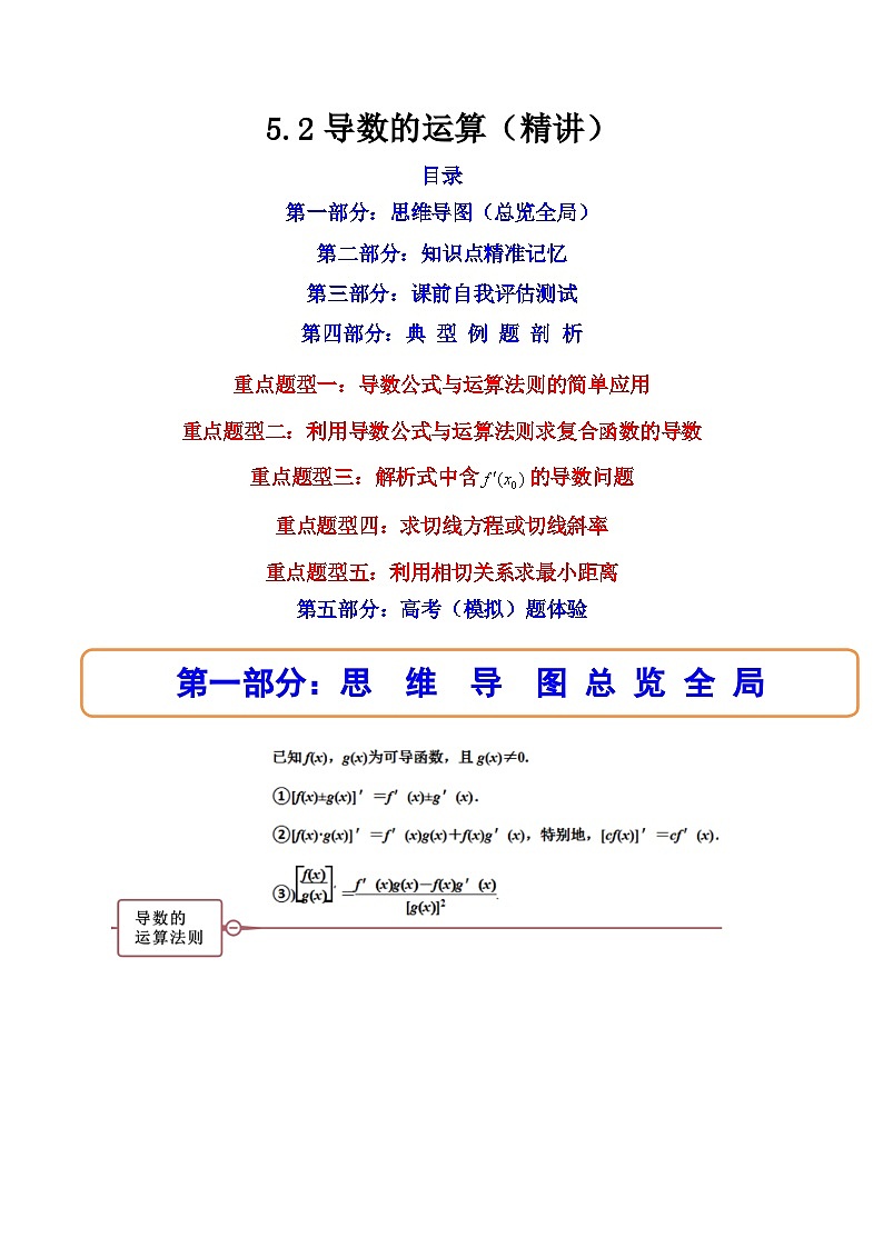 2024学年高二数学上学期同步精讲精练(人教A版选择性必修第二册)5.2导数的运算(精讲)(原卷版+解析)01