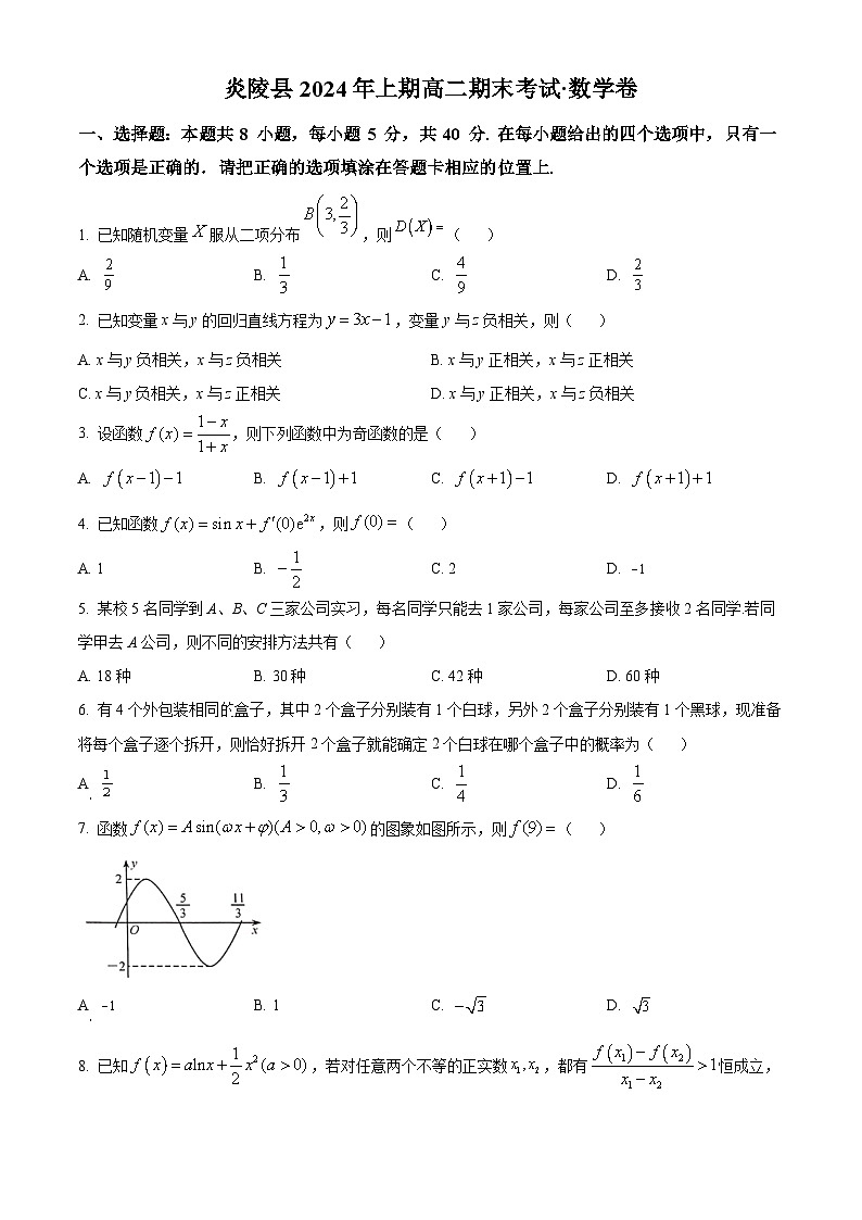 湖南省株洲市炎陵县2023-2024学年高二下学期6月期末考试数学试题无答案第1页