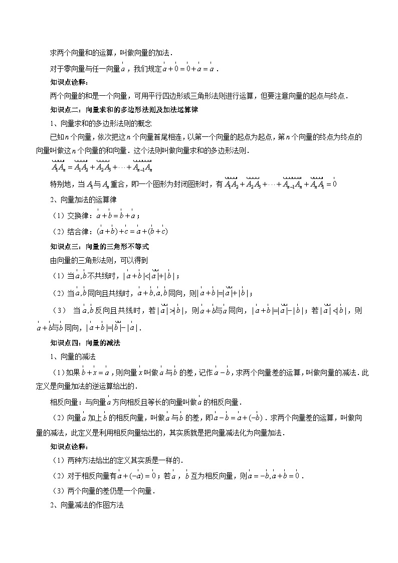 【寒假自学课】苏教版2024年高一数学寒假第07讲向量运算(原卷版+解析)02