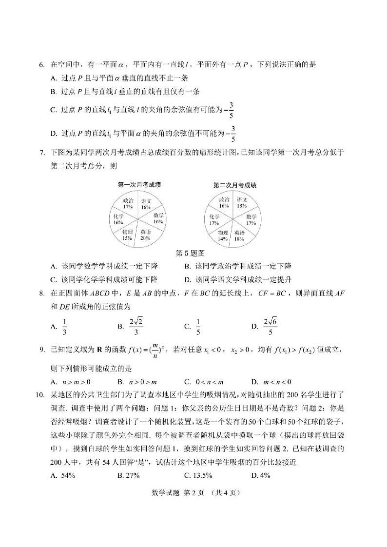 浙江省绍兴市2023-2024高三下学期学业水平适应性考试数学试卷及答案02
