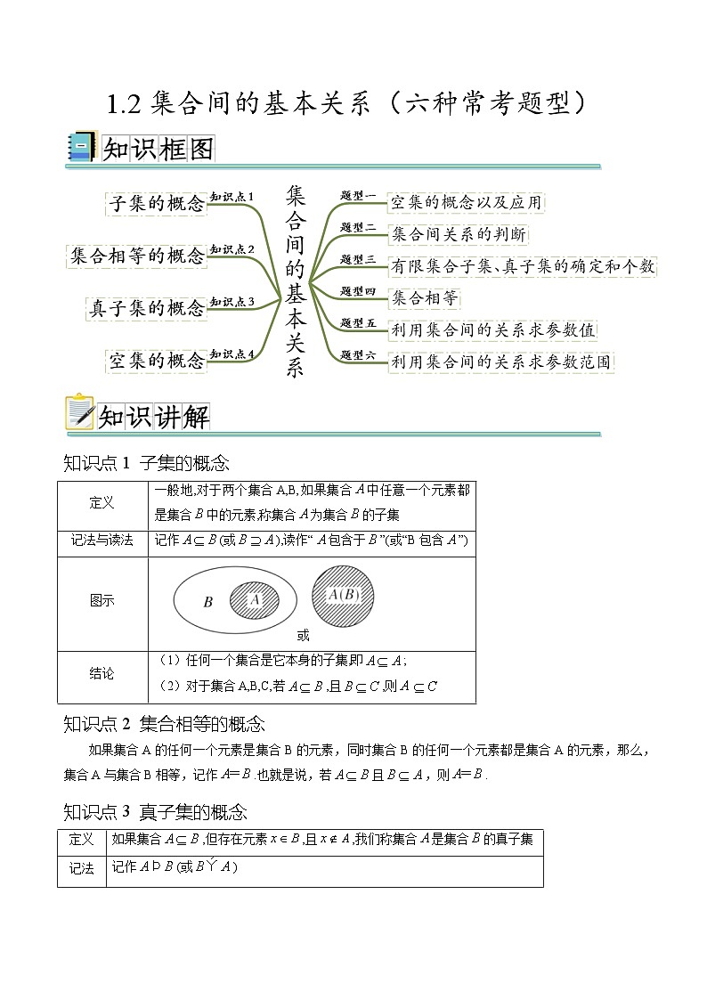 1.2 集合间的基本关系（六种常考题型）（解析版）第1页