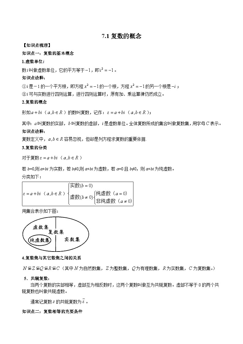 高一数学新教材同步配套教学讲义(人教A版必修第二册)7.1复数的概念(原卷版+解析)01