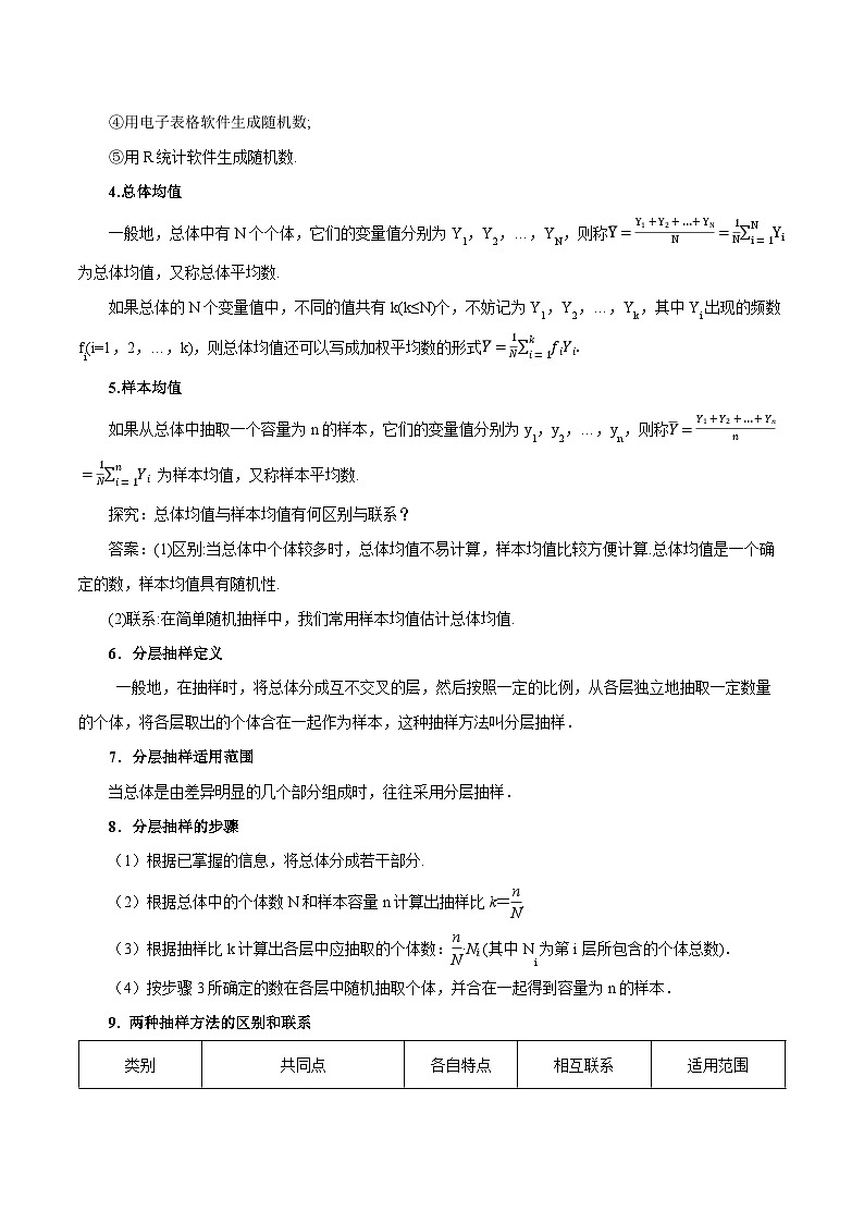 高一数学新教材同步配套教学讲义(人教A版必修第二册)9.1随机抽样(原卷版+解析)02