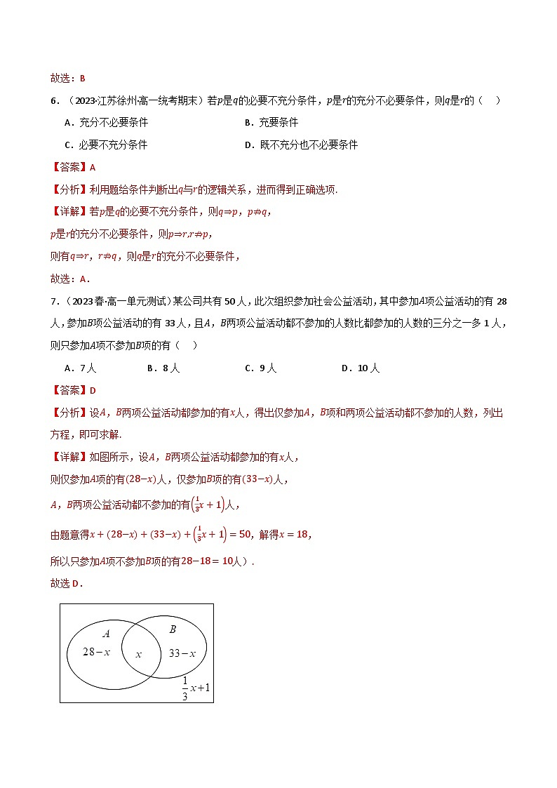 2024-2025 学年高中数学人教A版必修一专题1.6 集合与常用逻辑用语（基础巩固卷）03