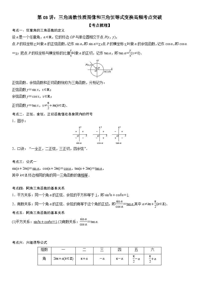 【暑假衔接】人教A版新高二数学 复习重难点-第03讲：三角函数性质图像和三角恒等式变换高频考点突破（学生版）第1页
