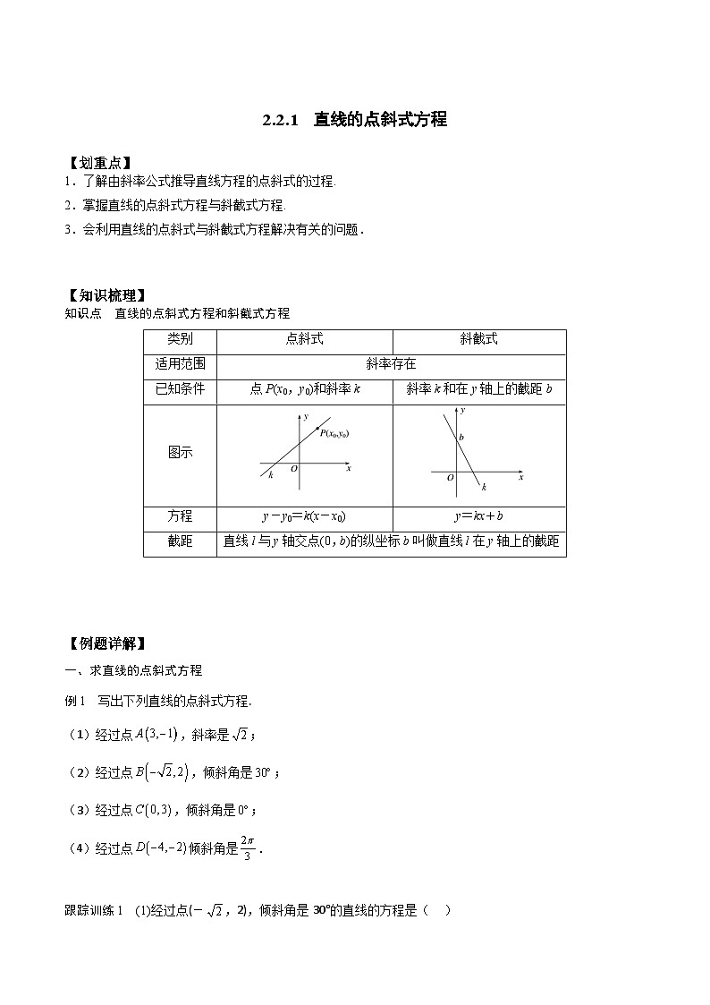 【暑假衔接】人教A版新高二数学 新课预习-2.2.1 直线的点斜式方程（学生版）第1页