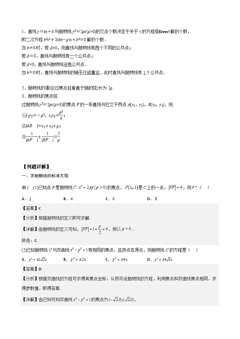 【暑假衔接】人教A版新高二数学 新课预习-3.3 抛物线（教师版+学生版）02