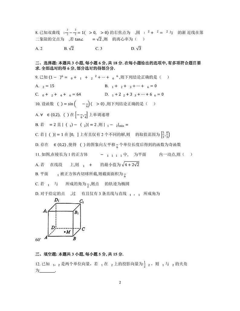 湖北省武昌实验中学2024届高三下学期适应性考试数学试卷第2页