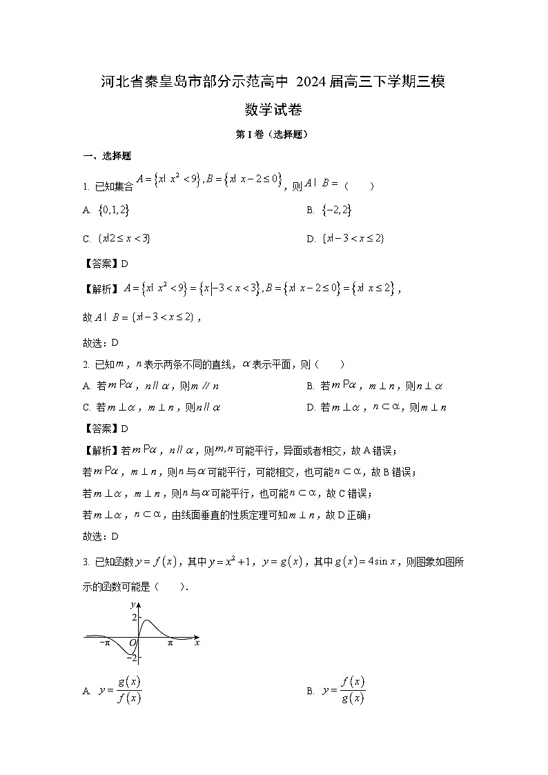 [数学][三模]河北省秦皇岛市部分示范高中2024届高三下学期试卷(解析版)第1页