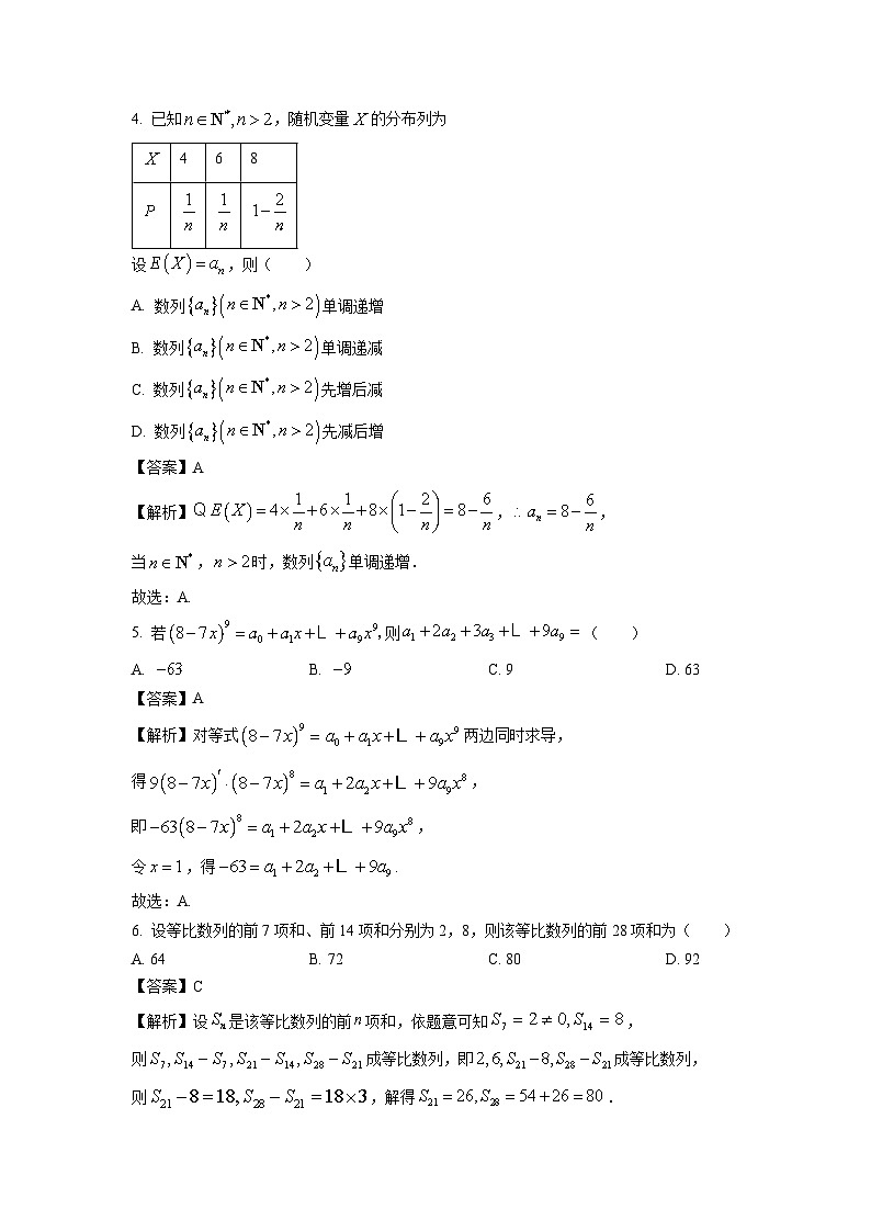 [数学]江西省部分学校2023-2024学年高二下学期期中考试试题(解析版)02