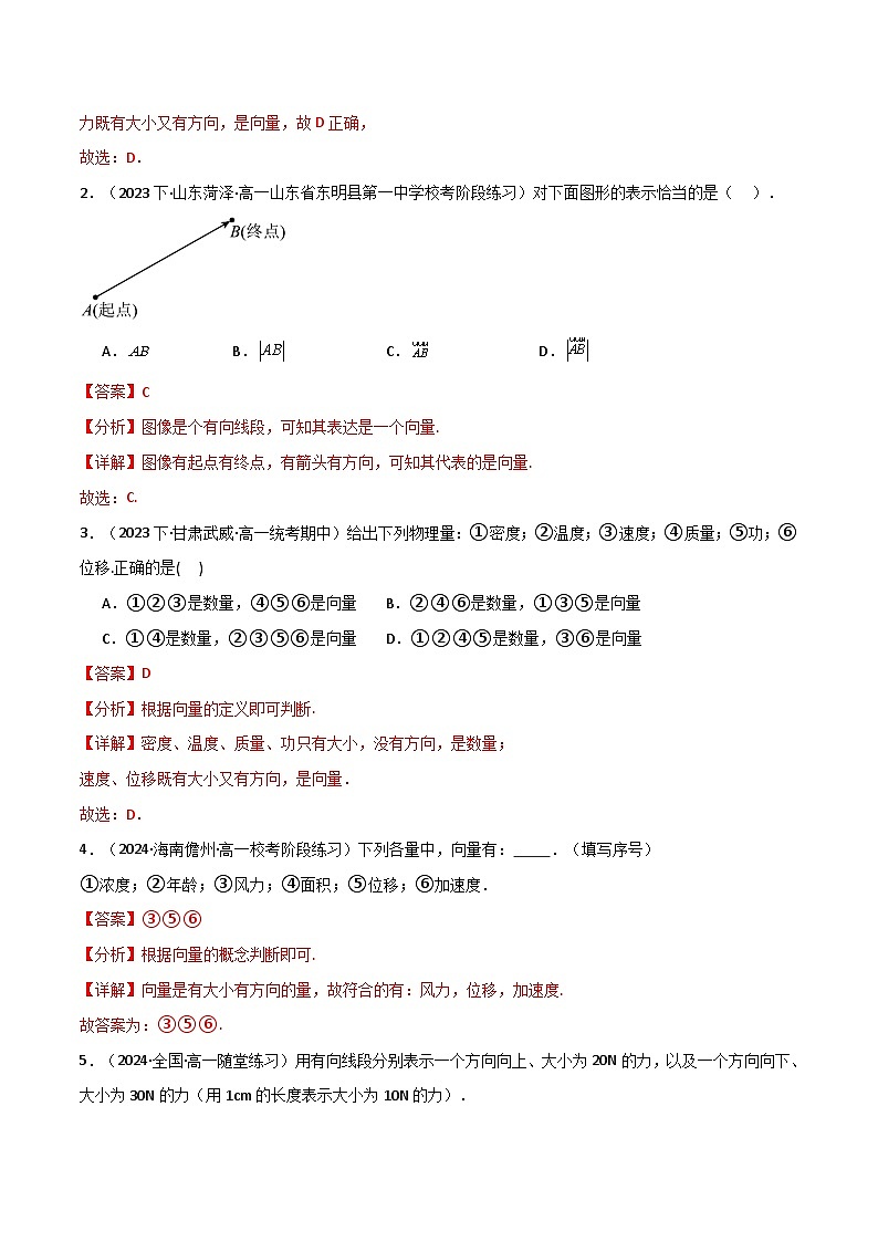 2024-2025 学年高中数学人教A版必修一专题6.1 平面向量的概念（4类必考点）02