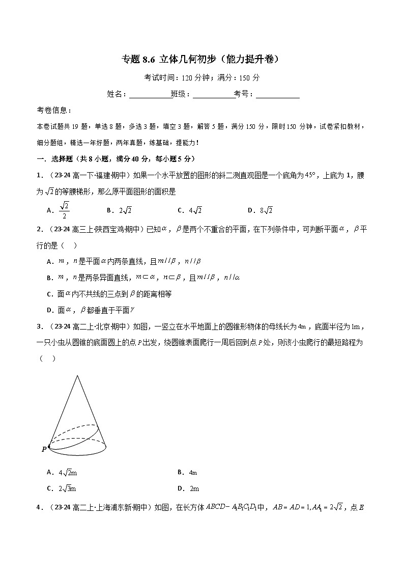 2024-2025 学年高中数学人教A版必修二专题8.6 立体几何初步（能力提升卷）01