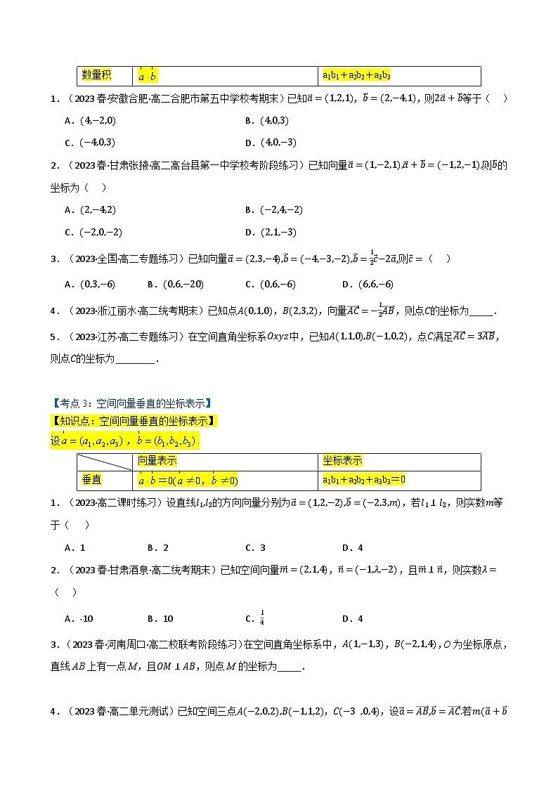2024-2025 学年高中数学人教A版选择性必修一专题1.3 空间向量及其运算的坐标表示（6类必考点）02