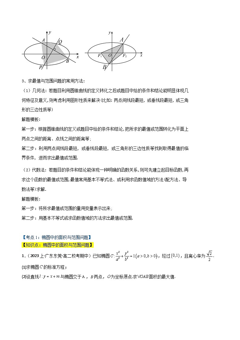 专题3.10 圆锥曲线中的面积与范围问题（人教A版2019选择性必修第一册）（原卷版）第2页
