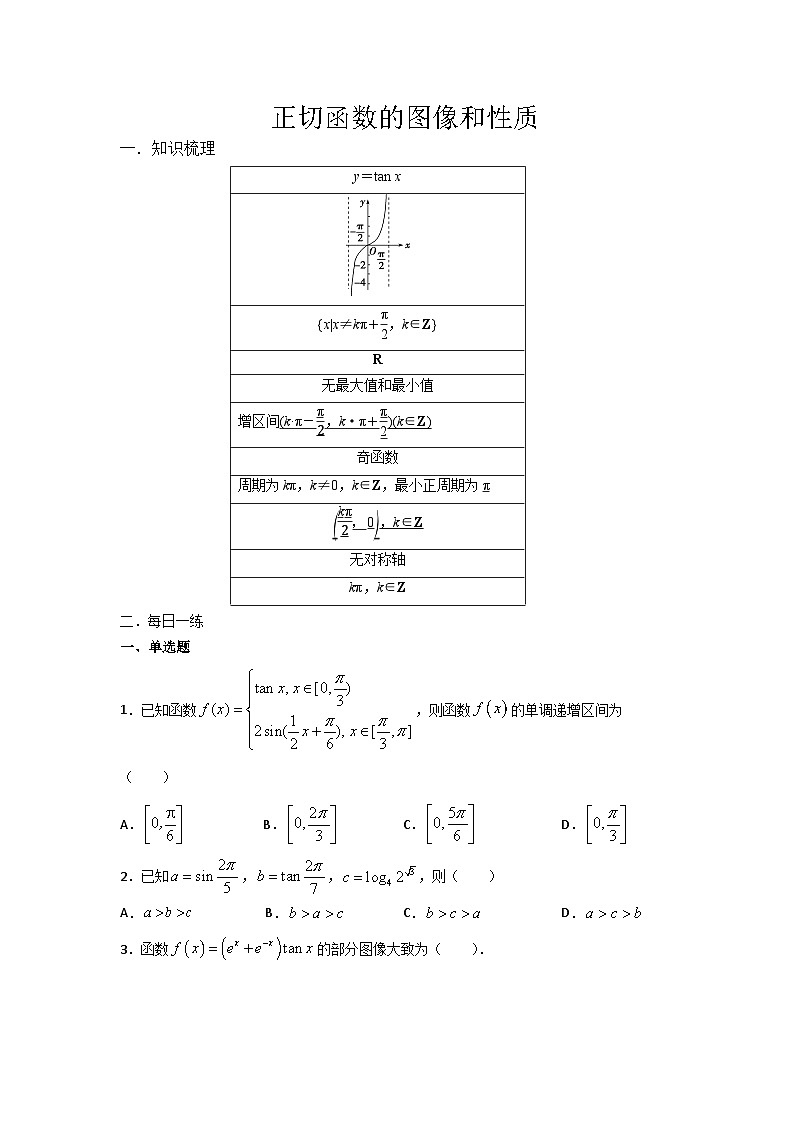 高中数学必修一预习课25第五章  5.4 三角函数的图象与性质-正切学案第1页