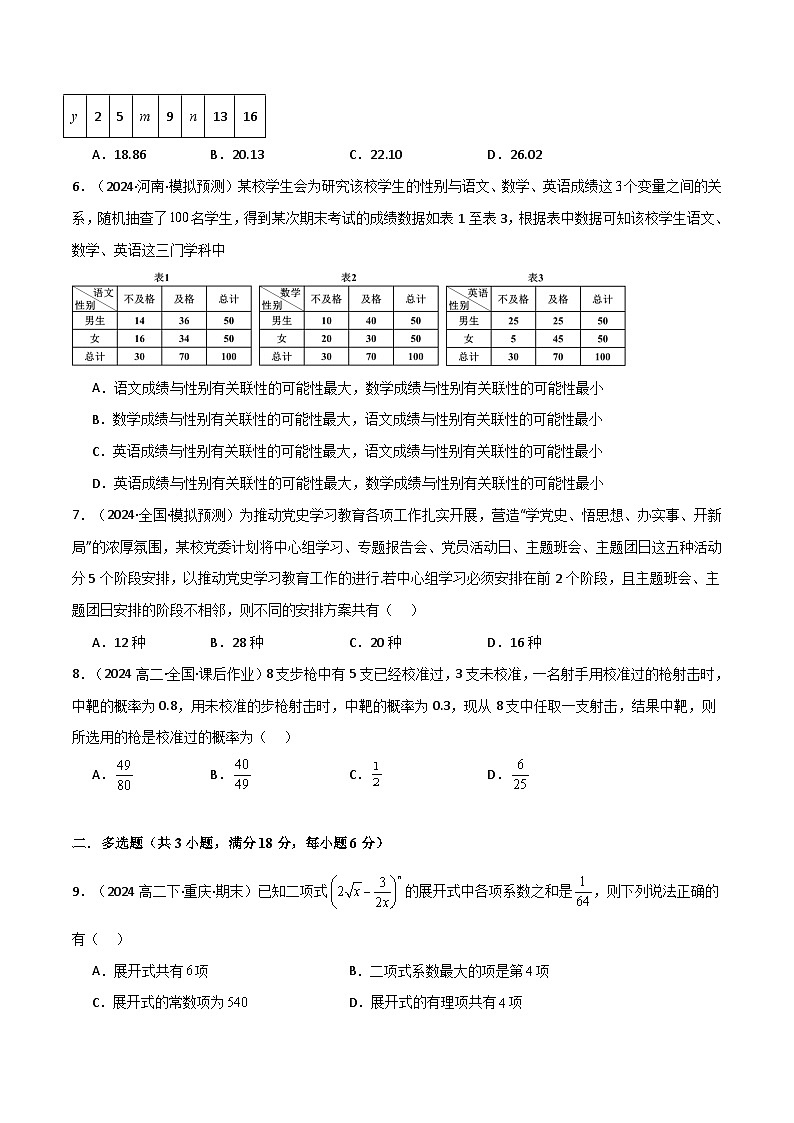 2024-2025 学年高中数学人教A版选择性必修三专题9.1 选择性必修第三册综合检测卷102
