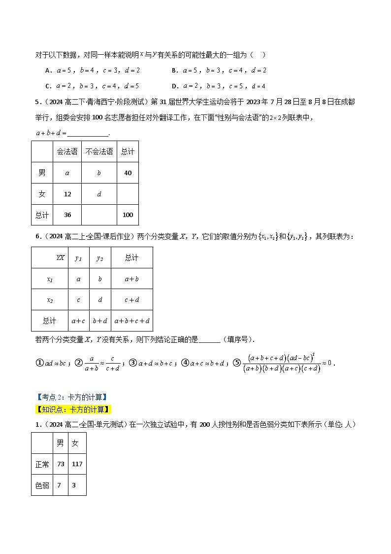 专题8.3 独立性检验（3类必考点）（人教A版2019选择性必修第三册）（原卷版） 第3页