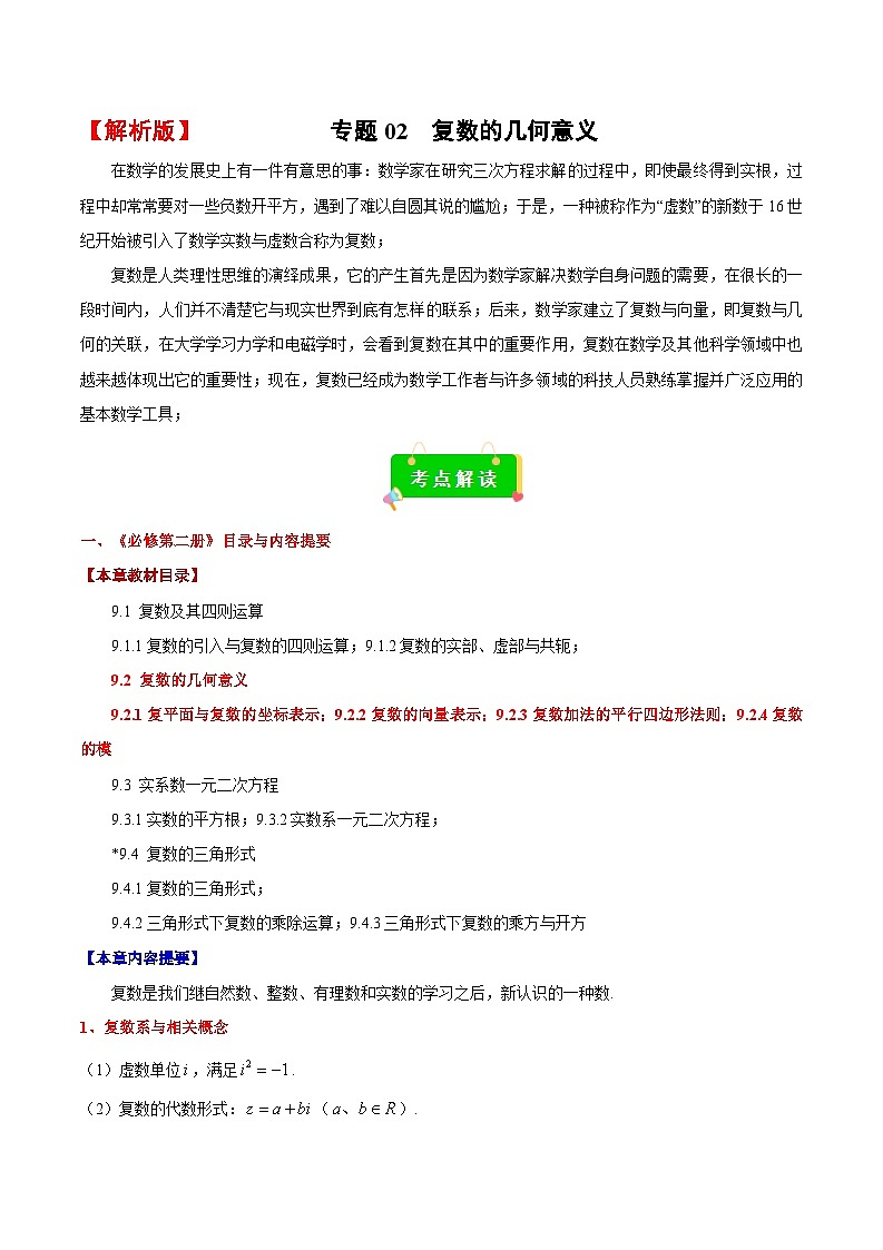 专题02 复数的几何意义（考点解读+考点归纳+10类题型）（解析版）第1页