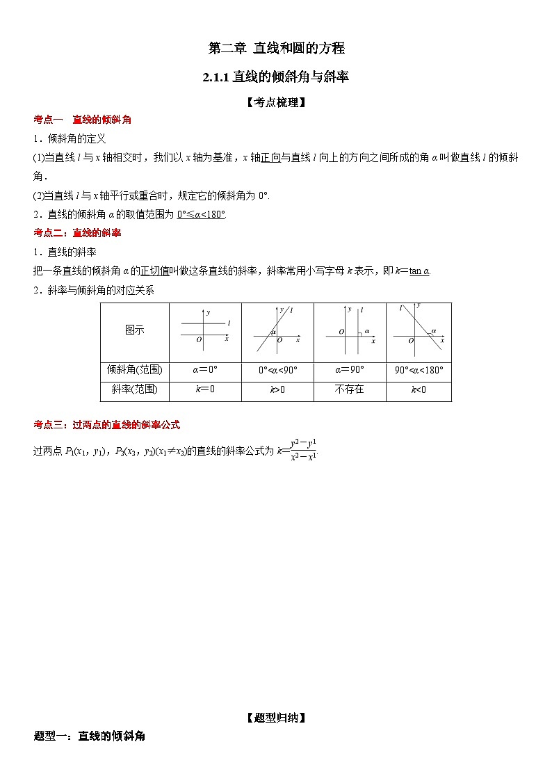 高二数学考点讲解练（人教A版2019选择性必修第一册）2.1.1 直线的倾斜角与斜率(附答案)第1页