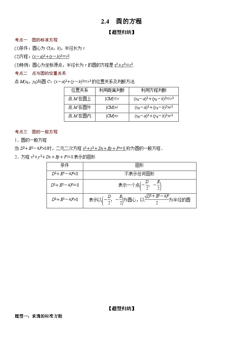 高二数学考点讲解练（人教A版2019选择性必修第一册）2.4 圆的方程(附答案)01