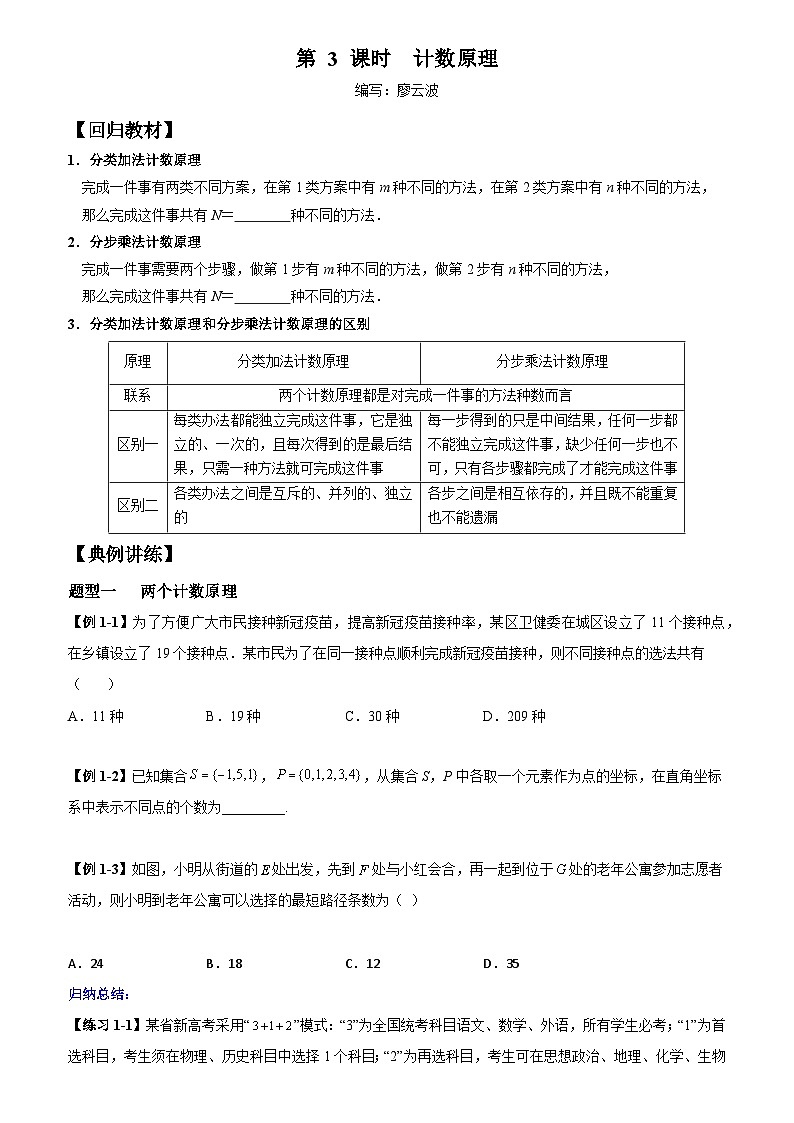 高考数学一轮复习【考点题型归纳讲练】导学案（新高考专用）第03课时计数原理(原卷版+解析)01