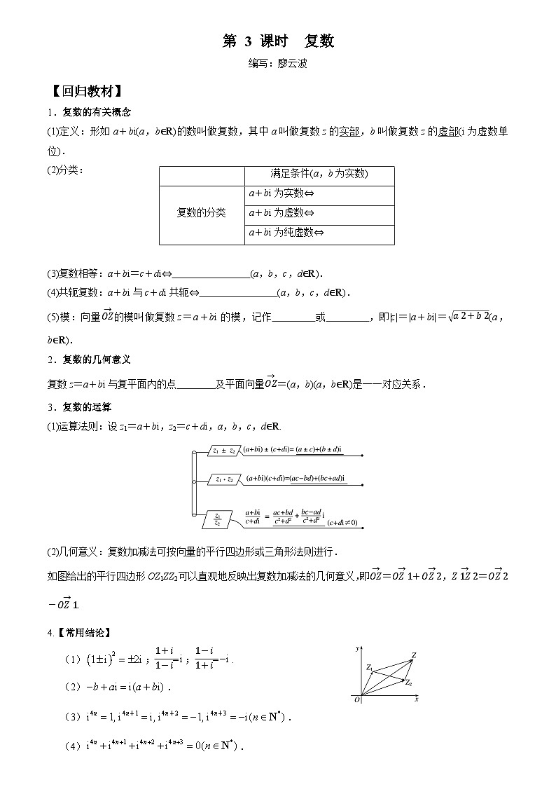 高考数学一轮复习【考点题型归纳讲练】导学案（新高考专用）第4课时复数(原卷版+解析)01