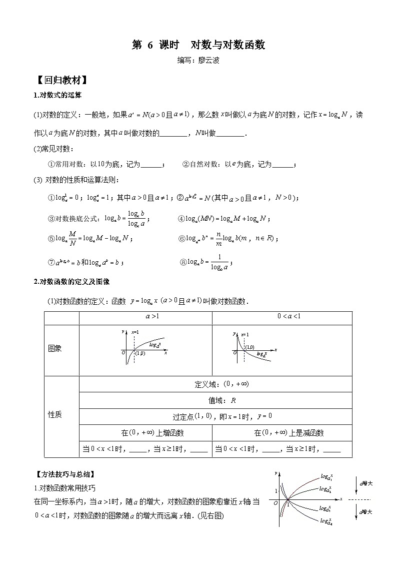 高考数学一轮复习【考点题型归纳讲练】导学案（新高考专用）第6课时对数与对数函数(原卷版+解析)01