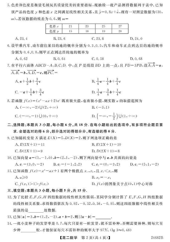 甘肃省定西临洮县文峰中学2023-2024学年高二下学期第二次月考数学试题02