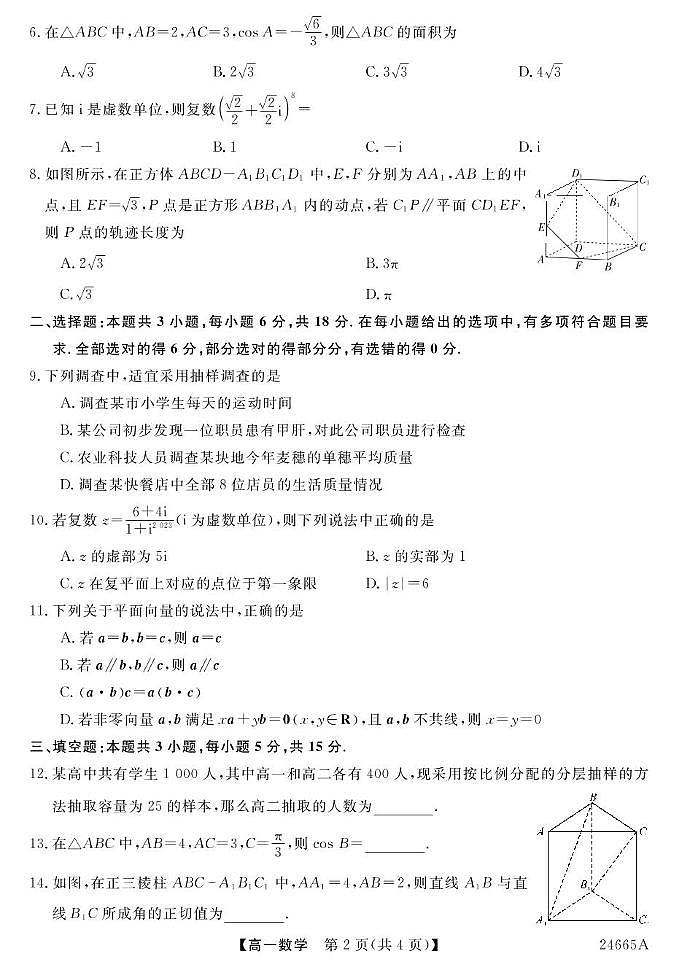 青海省海东市第一中学2023-2024学年高一下学期第二次月考数学试题02