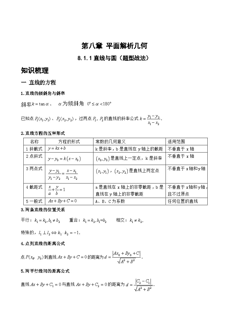 高三数学一轮复习题型与战法精准训练(新高考专用)8.1.1直线与圆(题型战法)(原卷版+解析)第1页