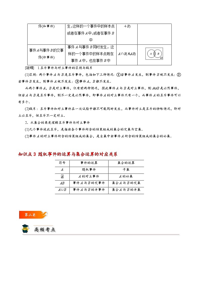 高一数学下学期考点精讲+精练(人教A版2019必修第二册)第02讲事件的关系和运算(原卷版+解析)02
