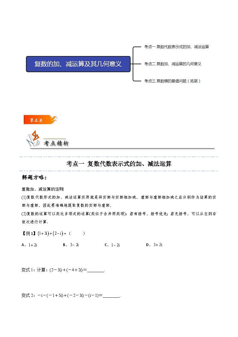 高一数学下学期考点精讲+精练(人教A版2019必修第二册)第03讲复数的加、减运算及其几何意义(原卷版+解析)第2页