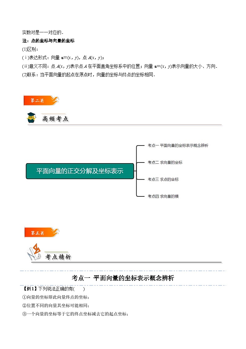 高一数学下学期考点精讲+精练(人教A版2019必修第二册)第06讲平面向量的正交分解及坐标表示(原卷版+解析)02