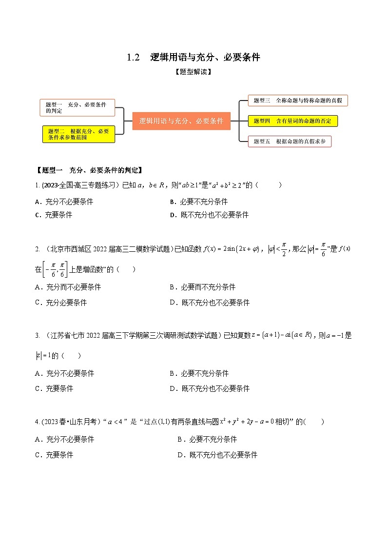 高考数学大一轮复习精讲精练(新高考地区)1.2逻辑用语与充分、必要条件(精练)(原卷版+解析)01