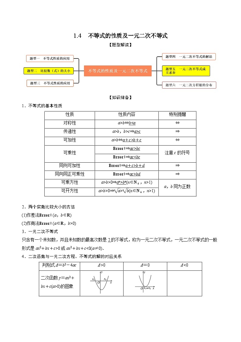 高考数学大一轮复习精讲精练(新高考地区)1.4不等式的性质及一元二次不等式(精讲)(原卷版+解析)01