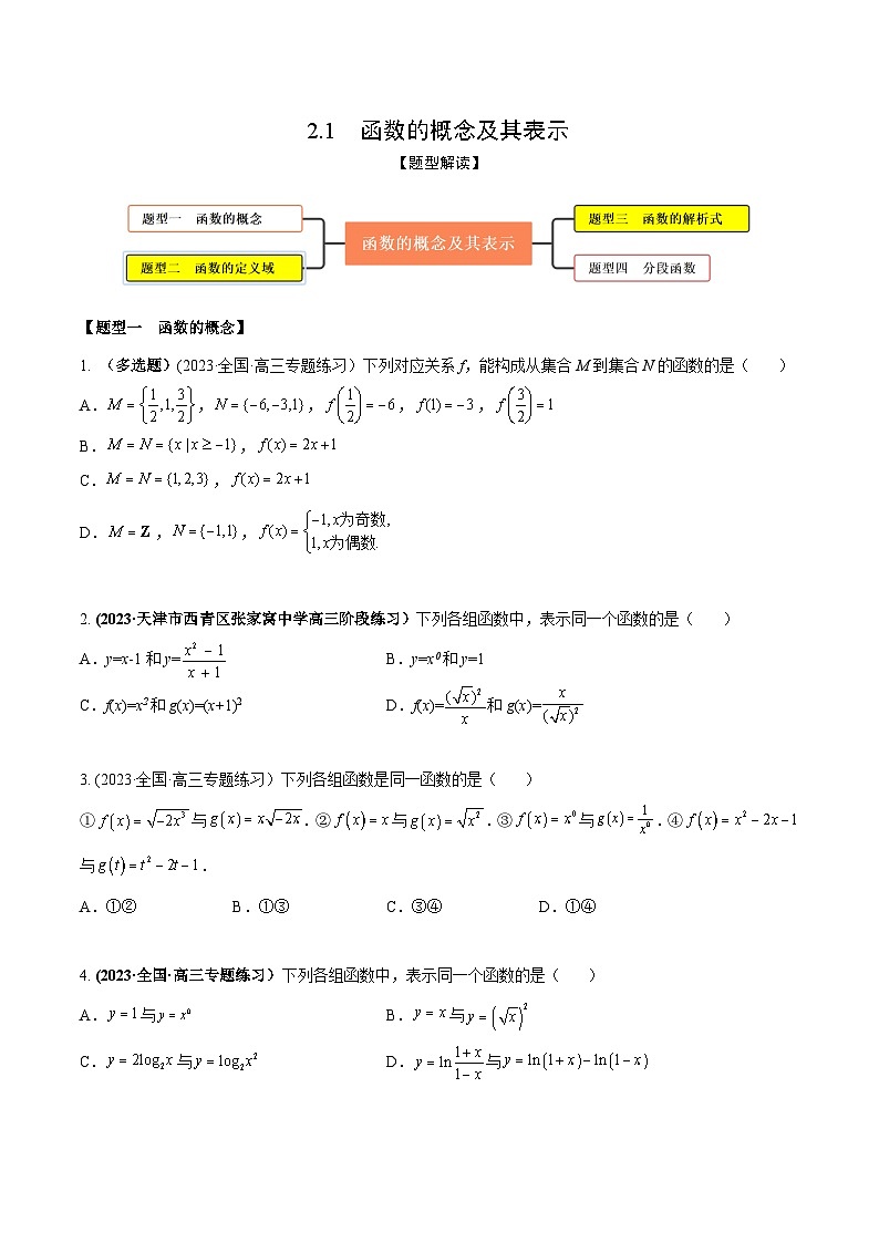 高考数学大一轮复习精讲精练(新高考地区)2.1函数的概念及其表示(精练)(原卷版+解析)01
