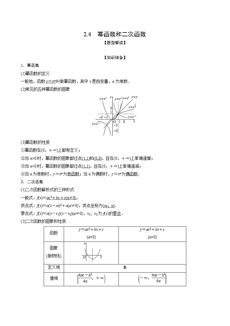 高考数学大一轮复习精讲精练(新高考地区)2.4幂函数和二次函数(精讲)(原卷版+解析)01