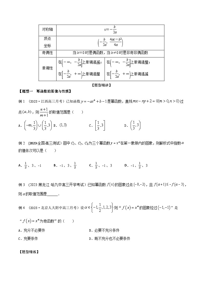 高考数学大一轮复习精讲精练(新高考地区)2.4幂函数和二次函数(精讲)(原卷版+解析)02