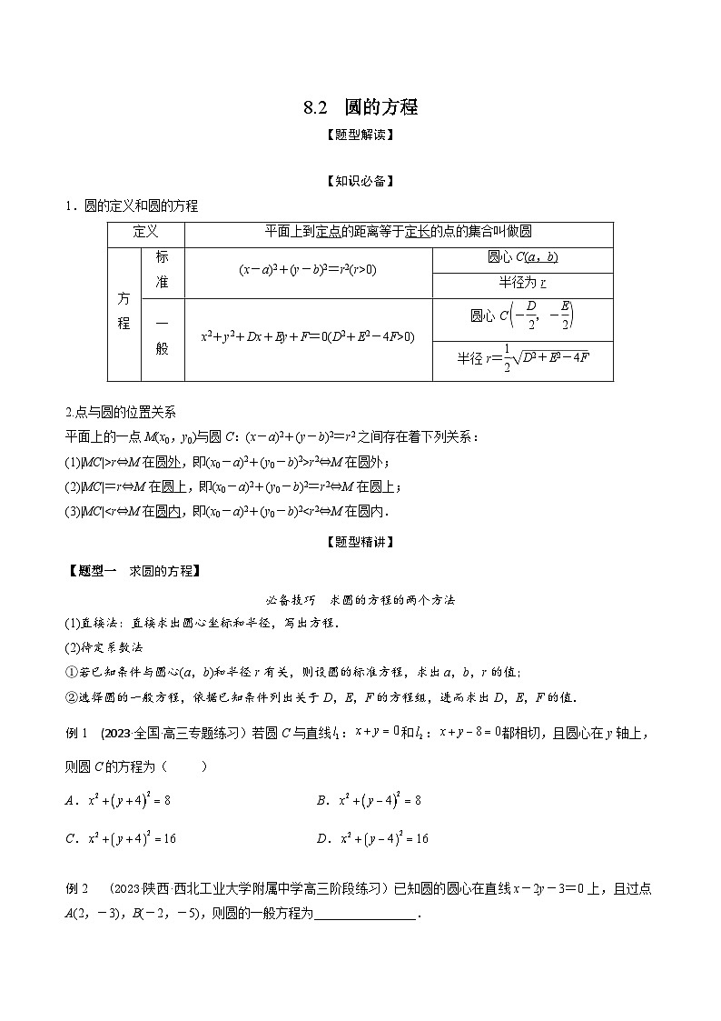 高考数学大一轮复习精讲精练(新高考地区)8.2圆的方程(精讲)(原卷版+解析)01