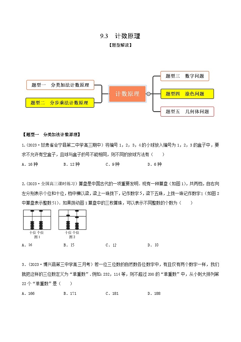 高考数学大一轮复习精讲精练(新高考地区)9.3计数原理(精练)(原卷版+解析)01