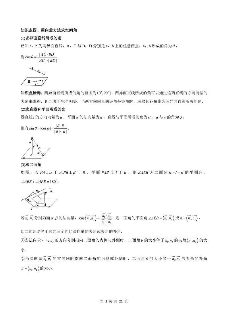 2024年高中数学新高二暑期培优讲义第06讲 空间向量的应用（教师版）第3页