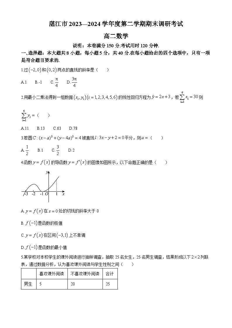 广东省湛江市2023-2024学年高二下学期期末调研考试数学试卷(无答案)01