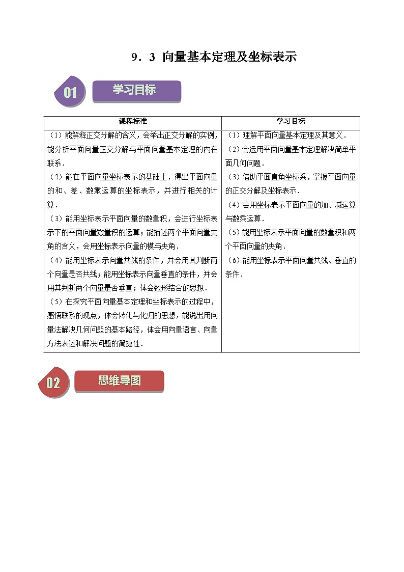 9.3 向量基本定理及坐标表示（十三大题型）练习 高中数学苏教版必修二01