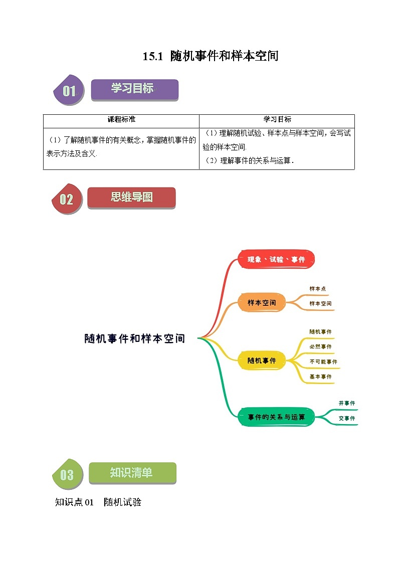 15.1 随机事件和样本空间（三大题型）练习 高中数学苏教版必修二01