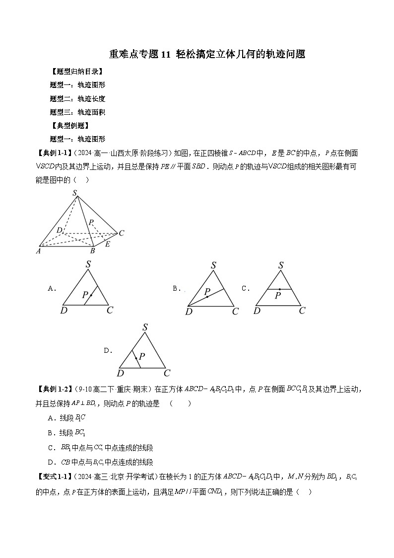重难点专题11 轻松搞定立体几何的轨迹问题 练习01