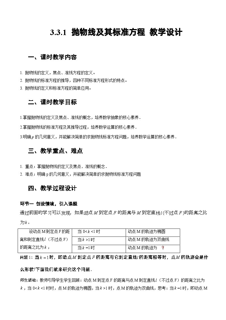 人教A版数学高二选择性必修第一册 3.3.1 抛物线及其标准方程 课件+教案01