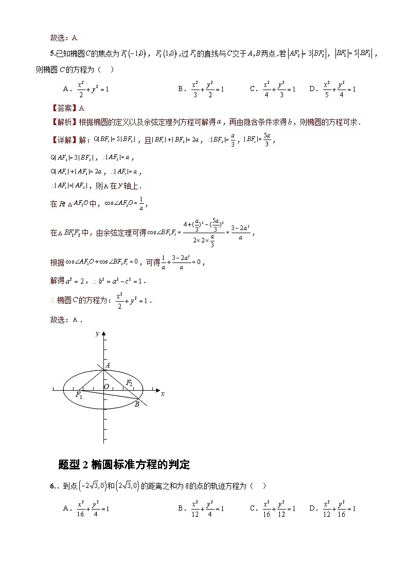 人教A版数学高二选择性必修第一册 3.1.1 椭圆及其标准方程 分层作业03