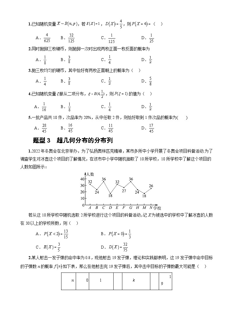 人教A版数学高二选择性必修第三册 7.4.2 超几何分布 分层作业02